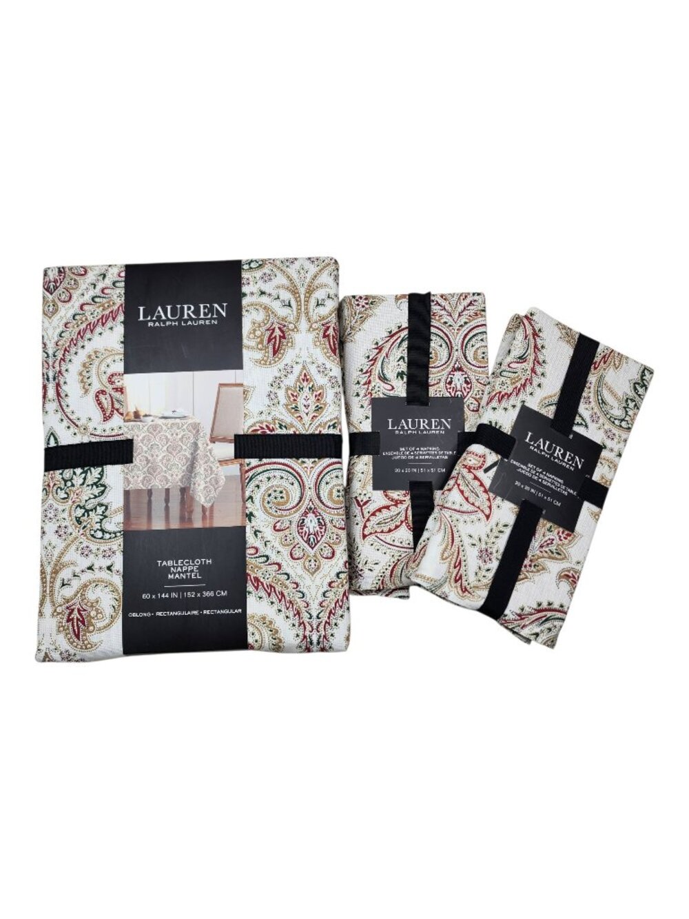 Lauren Ralph Lauren Tablecloth 60 X 144" With 8 Napkins Cotton Paisley Holiday